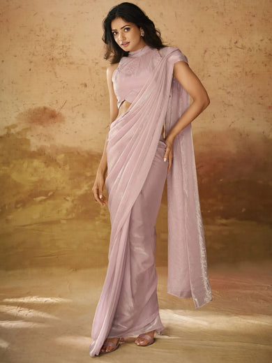 Lovable Baby Pink Hand Work Organza Ready To Wear Saree With Blouse